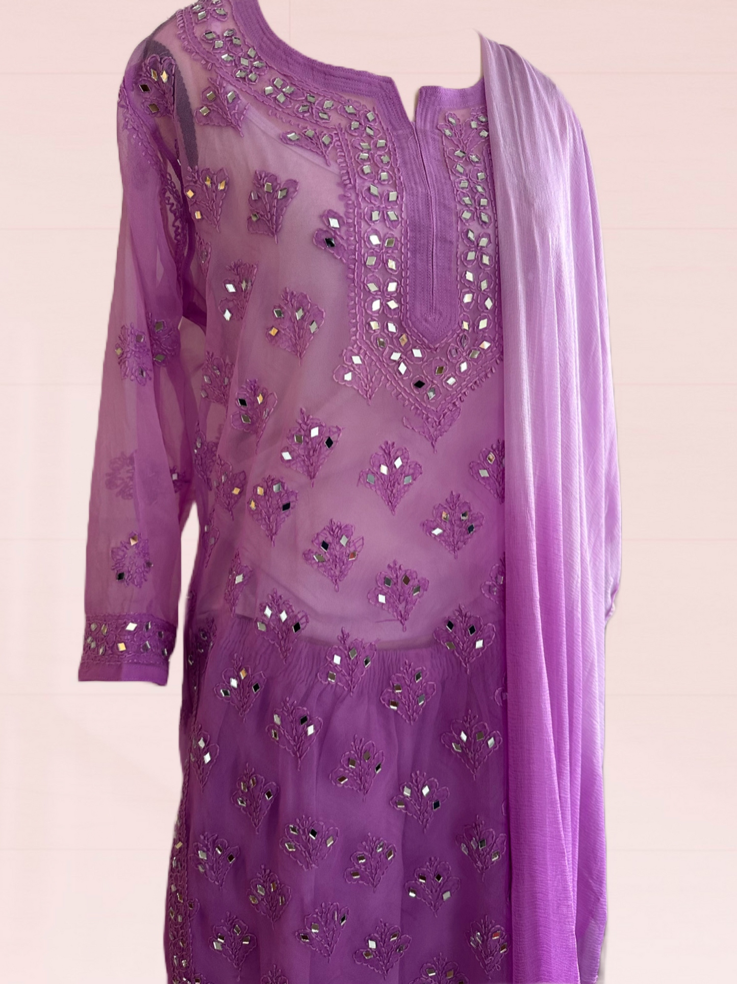 Double Shaded Purple Full Mirror Work 3pc. Sharara Set