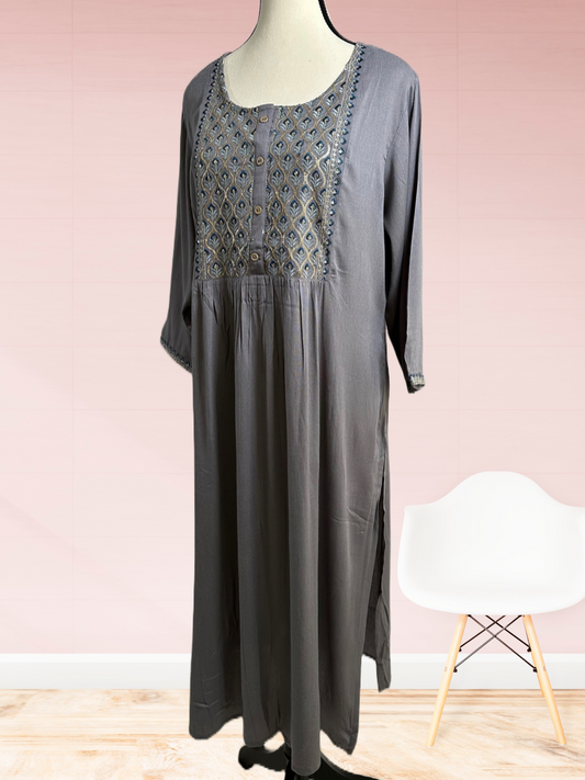 GRAY Kurti, Cotton, Embroided