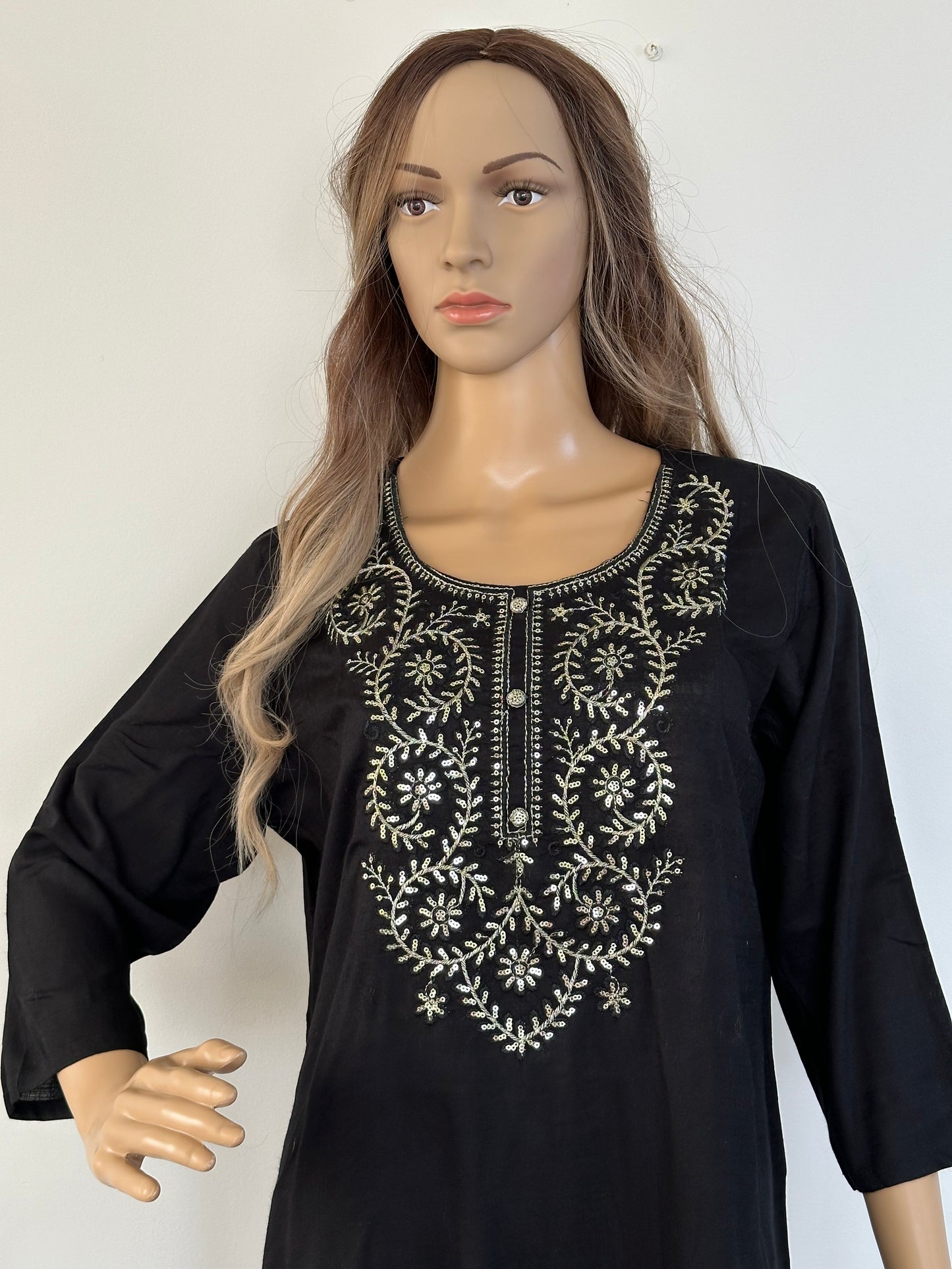 Black Long Kurti with Silver Embroidery