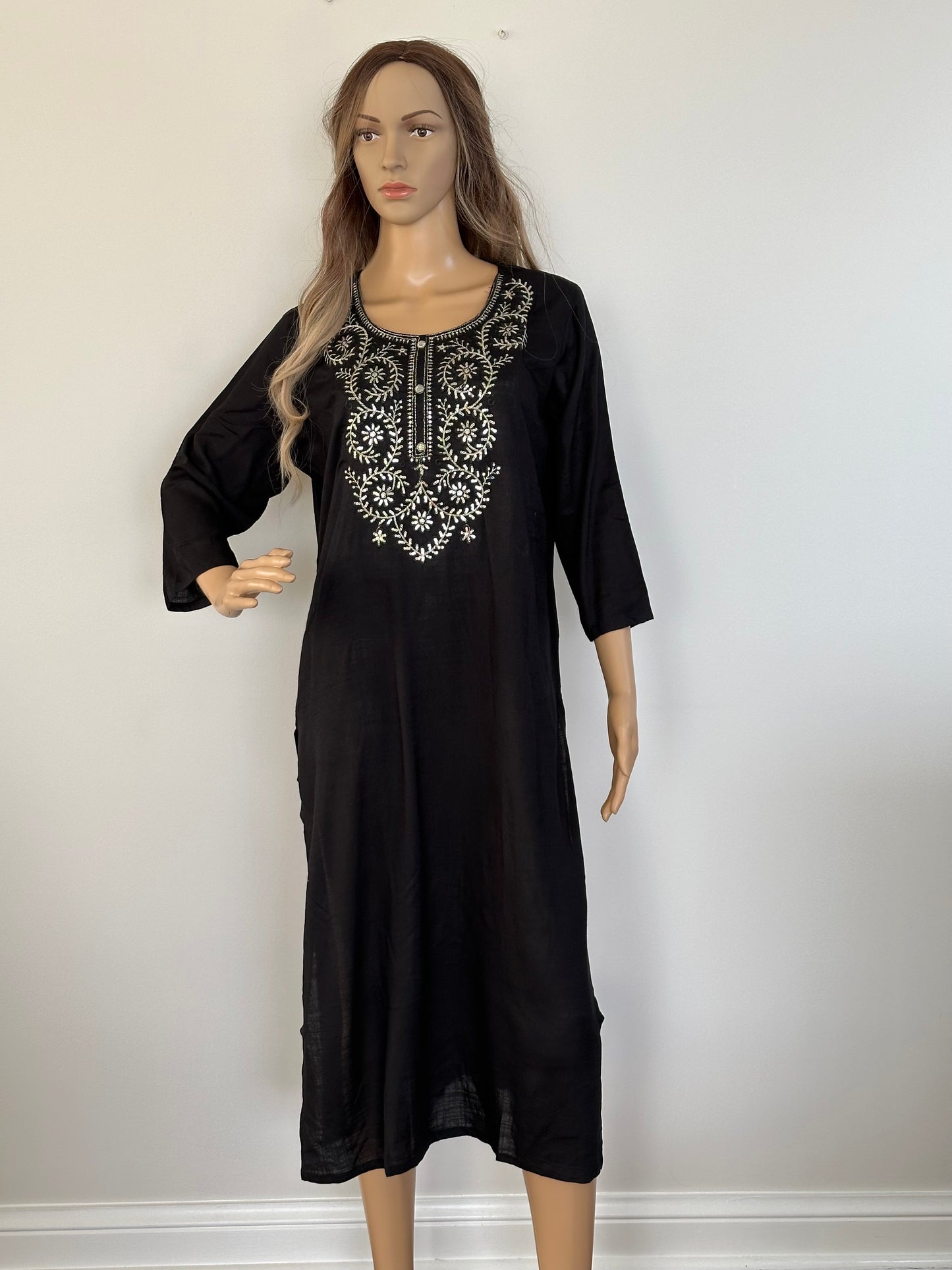 Black Long Kurti with Silver Embroidery