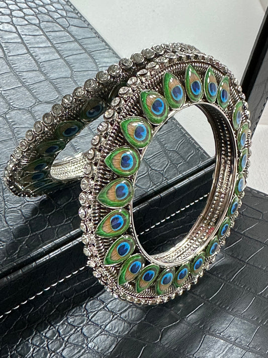 Peacock Design Silver Metal Bangle/Kada