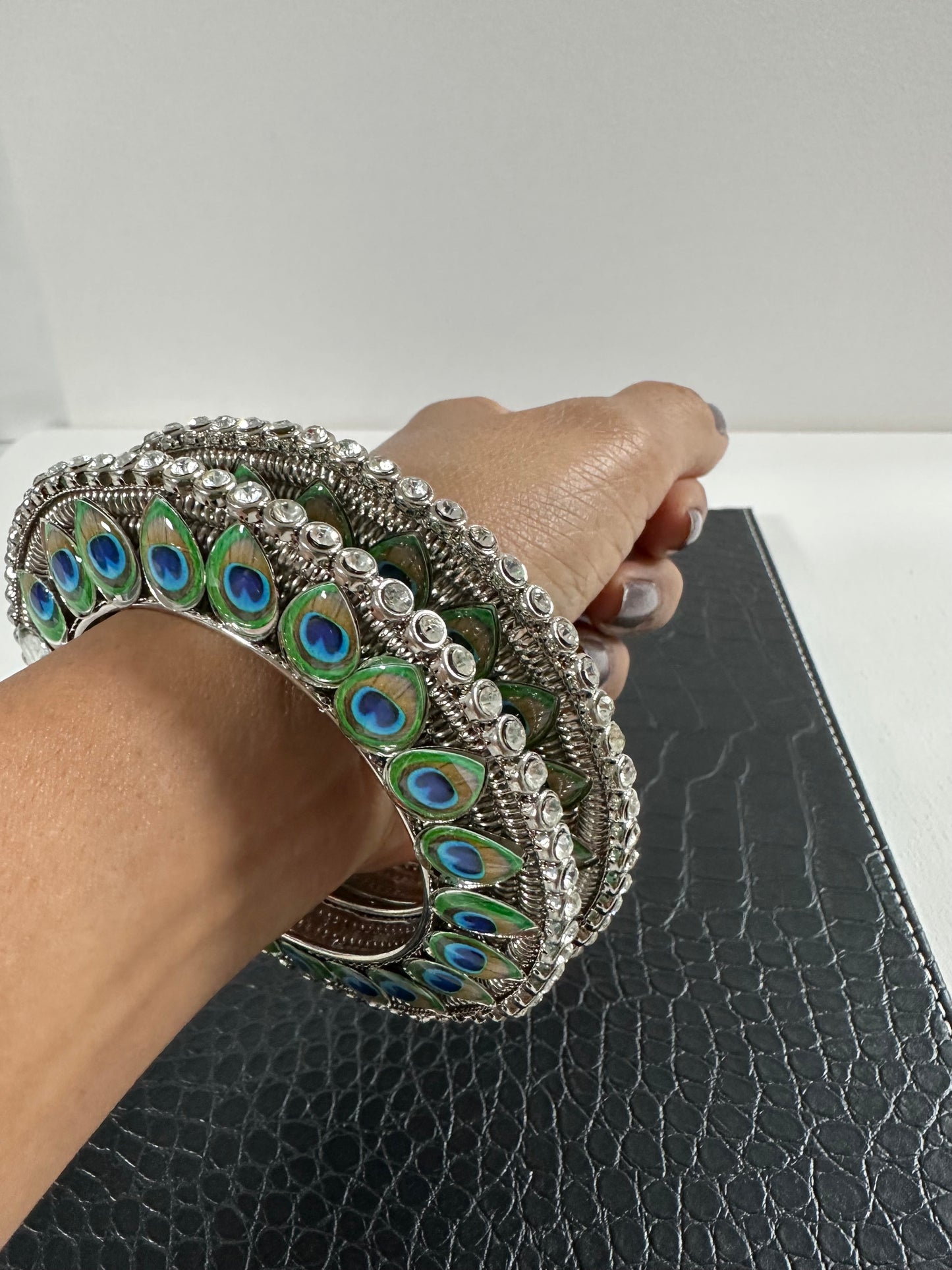 Peacock Design Silver Metal Bangle/Kada