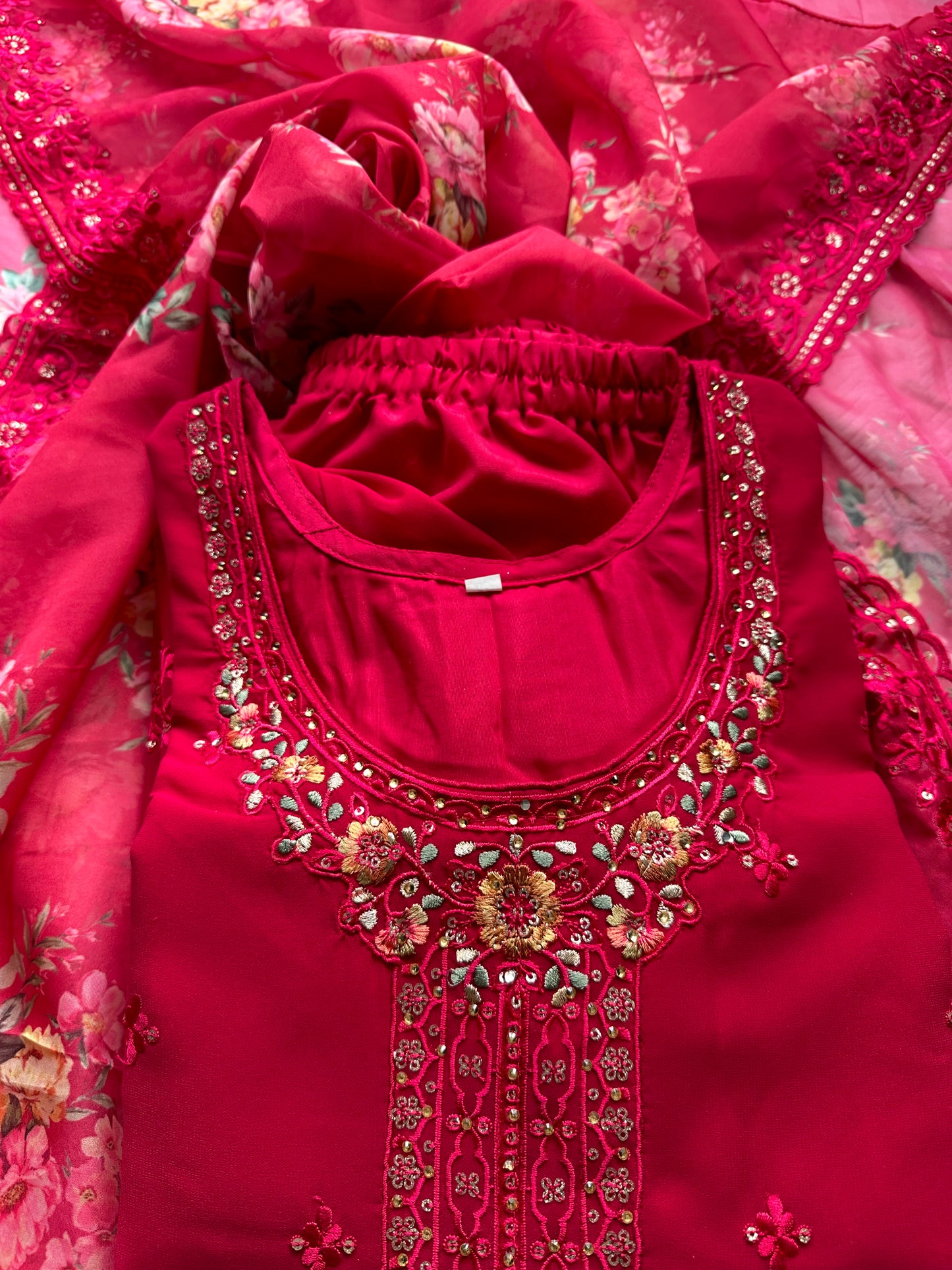 Georgette Designer Saalwar Kameez Hot Pink