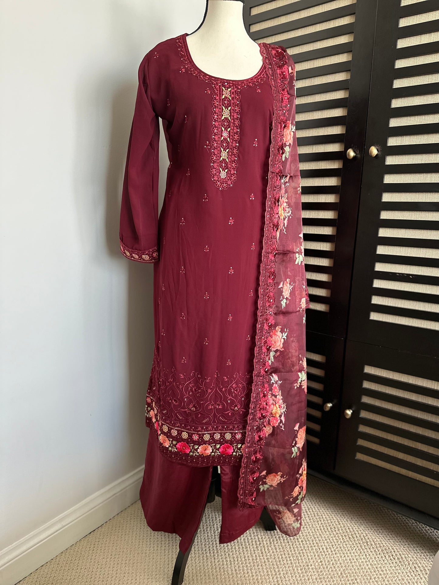 Georgette Designer Salwaar Kameez Suit Maroon