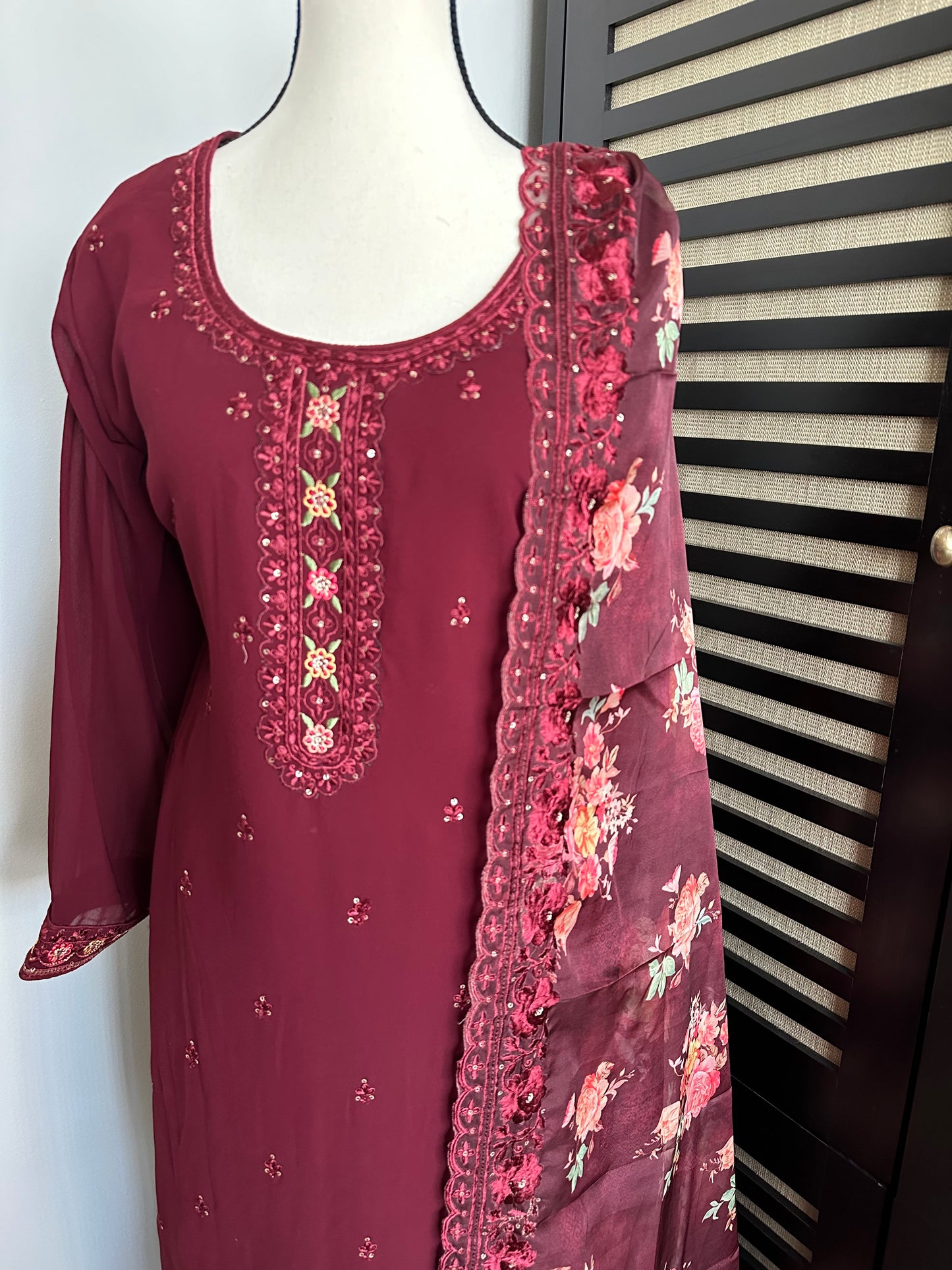 Georgette Designer Salwaar Kameez Suit Maroon