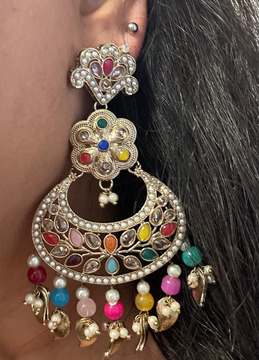 Kundan Pipal Patti Jhumka Earrings and Tikka Set