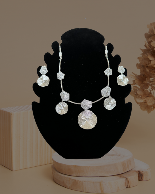 Silver Color Necklace with Earrings - Silver